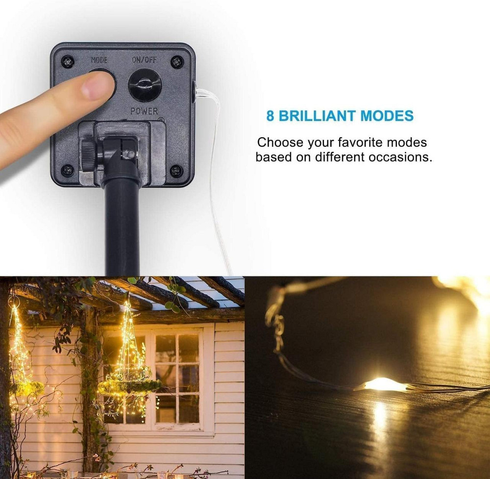 Солнечная гирлянда Wishlink, 2шт по 100 LED, 33 фута теплый белый свет IP65 для улицы, сада, террасы, свадьбы Киев - изображение 4