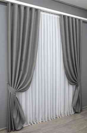Комплект готовых штор VR-Textil Лен-блэкаут № 1797ш Серый 100х270см 2 шт (31-830) Киев
