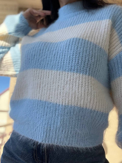 Свитер женский A-N 2157 широкая полоса короткий пушистый ангора, голубой, 42-46 Киев - изображение 6