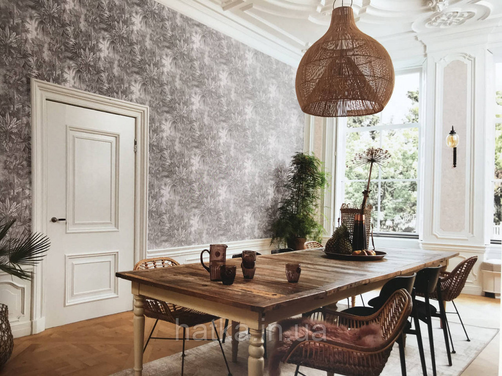 Шпалери флізелінові еко Rasch Kerala 0.53х10 м пальми листя екзотичні рослини темно синьо сріблясті Київ - фото 1