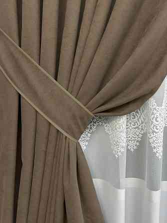 Комплект штор VR-Textil Мікровелюр Petek 150х270 2шт і Тюль 600х270 2014ш-1706т Коричневий з молочним 71-193/5 Київ