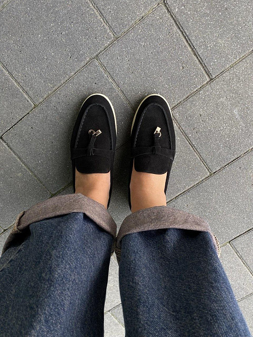 Lemon Лофери жіночі замшеві чорні на плоскій підошві весна-осінь р. 36-41 / Лофери з натурально Коломия - фото 7