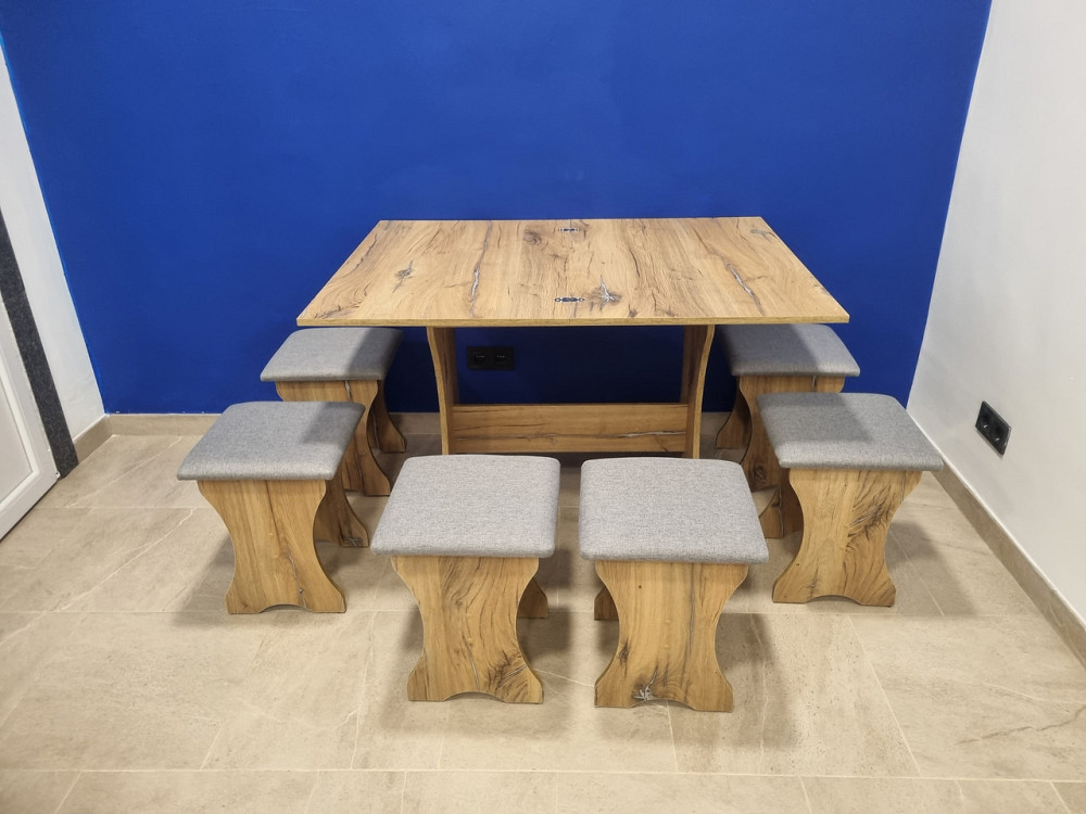 Комплект раскладной стол и 6 мягких табуреток - Ткань / цвет Дуб Флагшток Львов - изображение 1