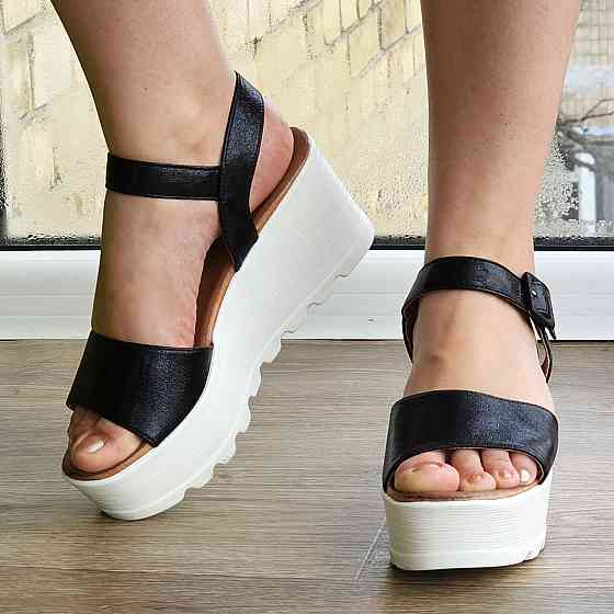 Жіночі Босоніжки на Танкетці Сандалії на платформі Чорні Літні (розміри: 36,37,38,39,40) — 200 Дніпро