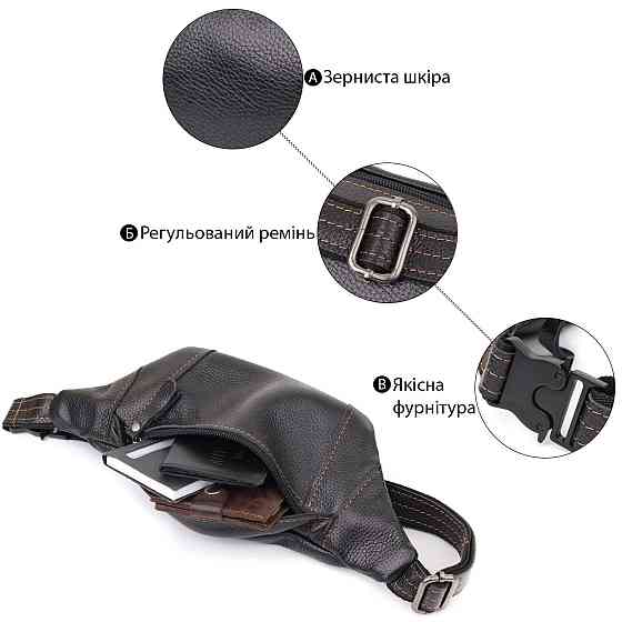 Приваблива сумка-бананка для чоловіків з натуральної шкіри зернистої Shvigel 23127 Чорний Київ