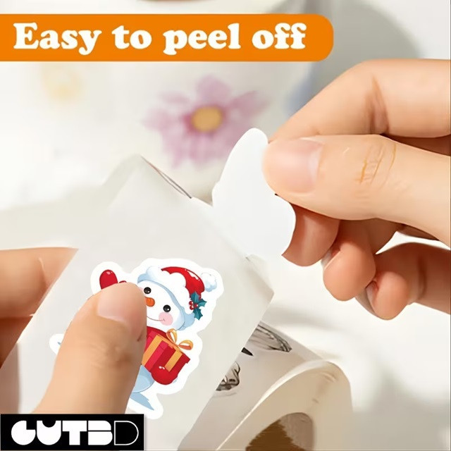 Новорічні наклейки зі сніговиками 500 шт – рулон, 8 дизайнів Київ - фото 4