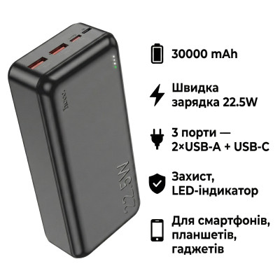 Батарея универсальная HOCO 30000mAh Astute 22.5W PD QC Black (J101B / 714732) Винница - изображение 4