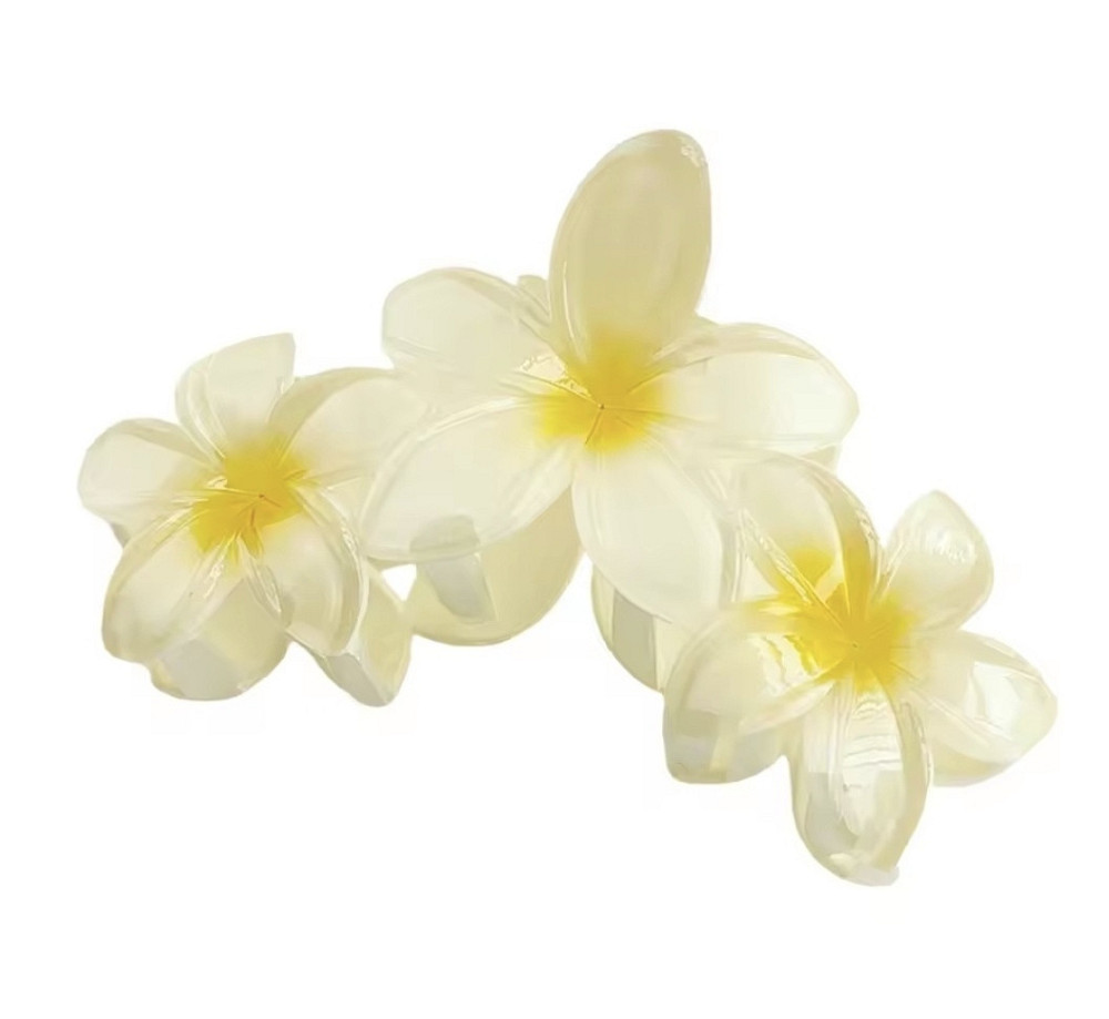Заколка-крабік квітка 9 см Білий  з жовтою серединкою Сміла - фото 2