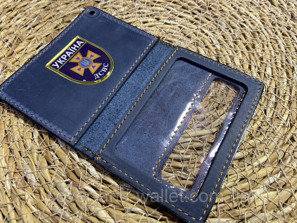 Кожаная обложка на пластиковое удостоверение ДСНС с шевроном Синий Киев - изображение 5