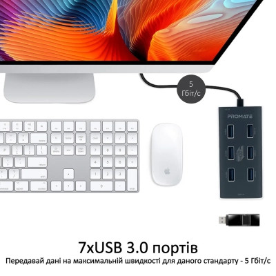 Концентратор Promate USB Hub 7 ports ezhub-7.grey (ezhub-7.grey) Винница - изображение 3