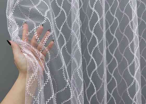 Тюль фатин с вышивкой Цвет белый с сиреневым 1836т Киев