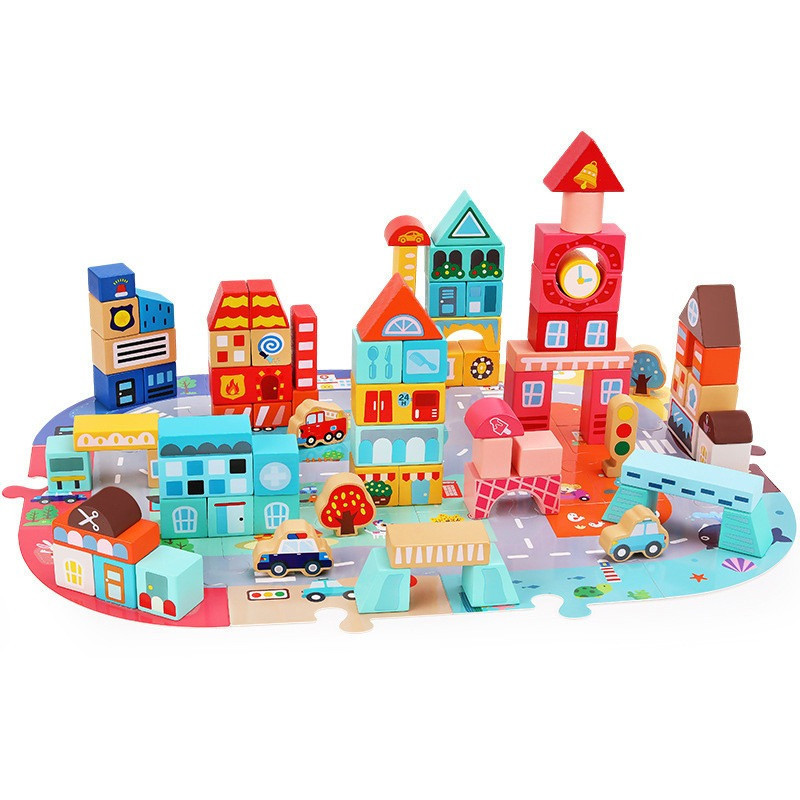 Дерев'яний конструктор "Місто" C 75545, 12 пазлів, 88 деталей Вінниця - фото 2