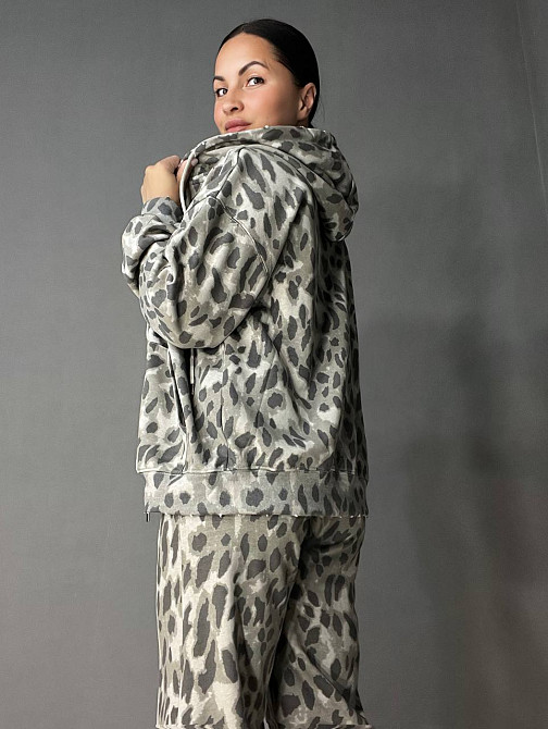 Костюм жіночий A-N 2749 леопардовий принт худі на блискавці з капюшоном і брюки палаццо сірий, сірий, XL Київ - фото 8