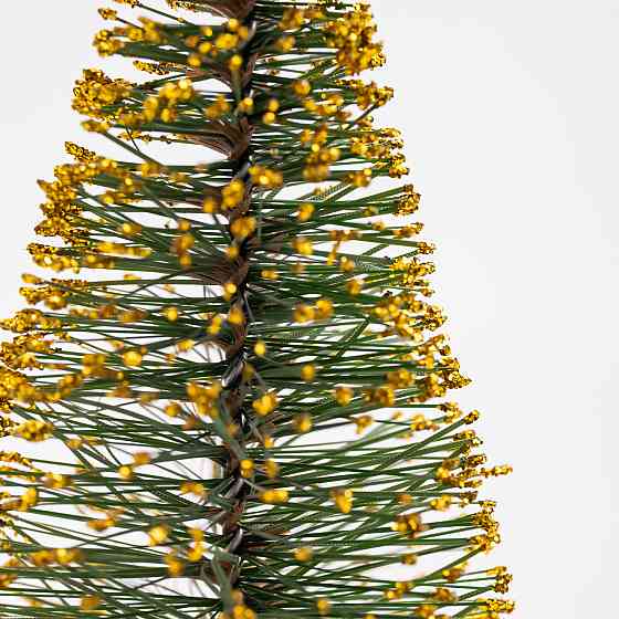 Золотиста новорічна настільна ялинка на дерев'яній основі 25 см Київ