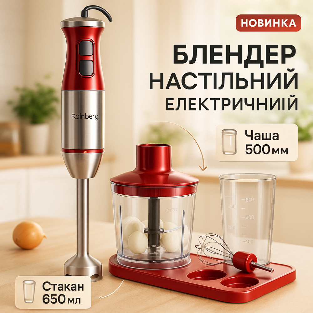 Багатофункціональний блендер 6в1 Rainberg RB-2293 1200Вт кухонний подрібнювач ручний блендер міксер Red RA-43 Львів - фото 13