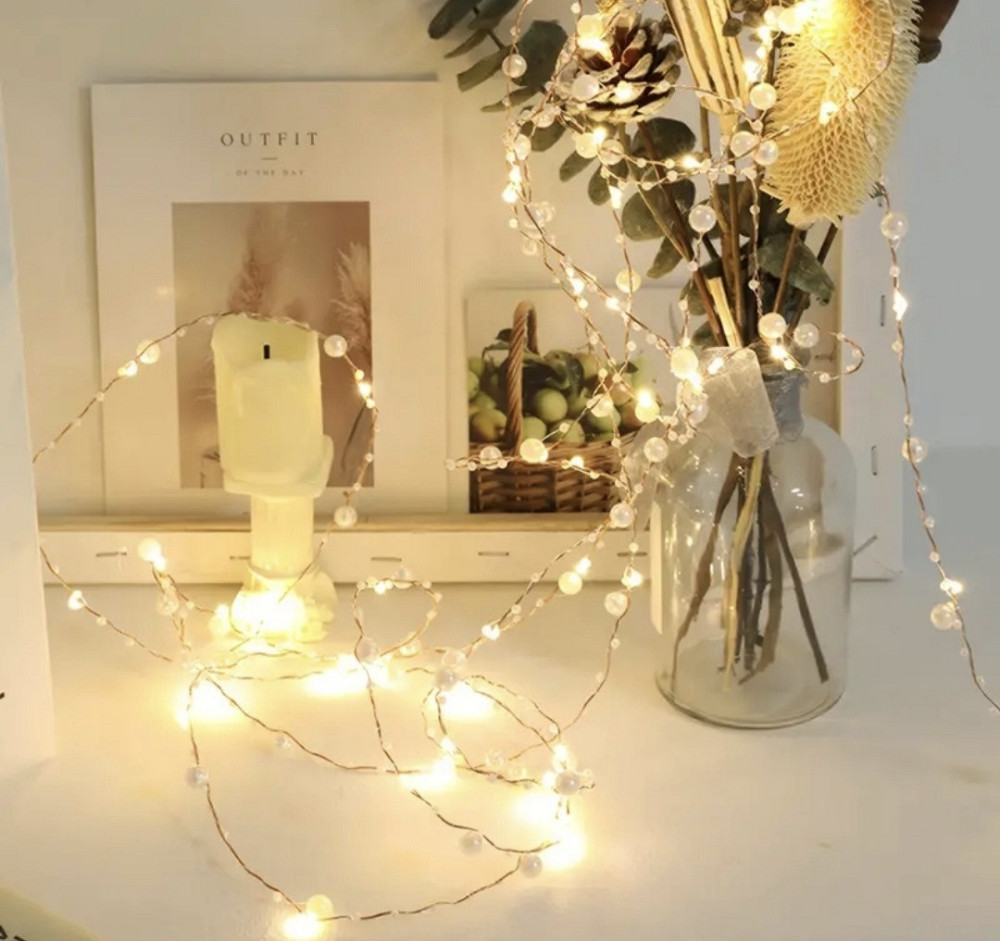 Світлодіодна гірлянда з перлами 5 м 50 led на батарейках теплий білий Сміла - фото 3