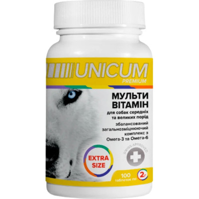 Витамины для собак Unicum PREMIUM EXTRA SIZE Мультивитамин 100 табл. (4820275971678) Винница - изображение 1