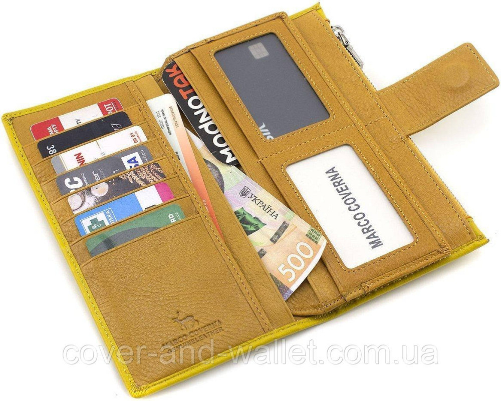 Жіночий гаманець з натуральної шкіри золотистого кольору на магніті та блискавці Marco Coverna 0134 Київ - фото 9
