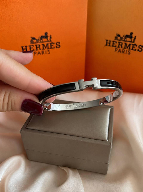 Браслет Hermes жіночий жорсткий — чорна емаль, покриття білим, рожевим або лимонним золотом, розм. 16-17 Одеса - фото 2