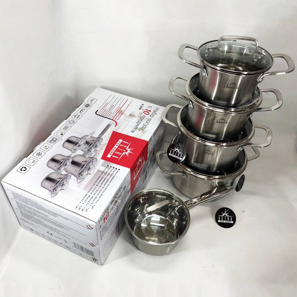 Набор высоких кастрюль 10, Кастрюли с прозрачными крышками, Набор кастрюль с антипригарным дном LU-50 Львов - изображение 9