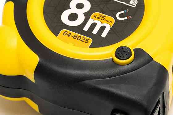 MASTERTOOL Рулетка MASTERTOOL 8 м×25 мм з магнітами 2 фіксатори кнопка STOP покриття TPR нейлон Київ