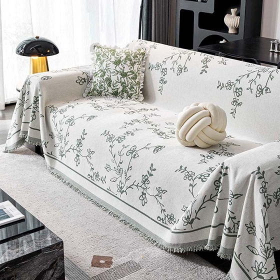 Плед покрывало для дивана и кровати,чехол накидка для мягкой мебели 180х230 см,белый с серым цветочным узором Каменец-Подольский