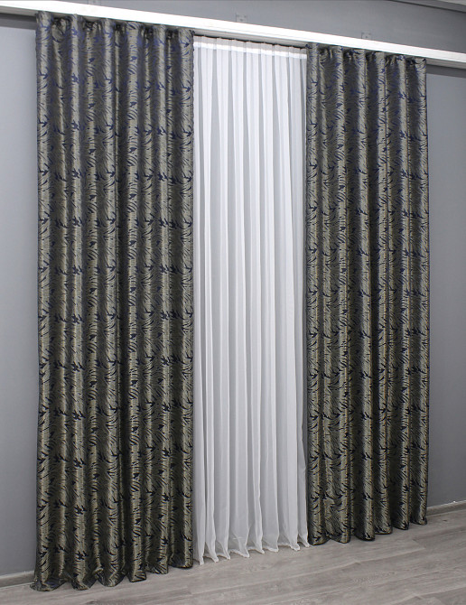 Комплект готовых штор VR-Textil Жаккард Magic № 1612ш Синий с бежевый 145х270 см 2 шт (33-0473) Киев - изображение 4