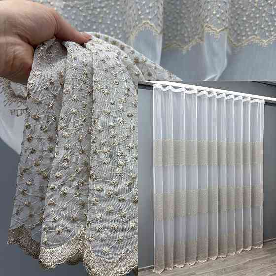 Тюль VR-Textil 1655т Бамбук с вышивкой и люрексом Молочный с капучино 300х270 см (42-0659) Киев