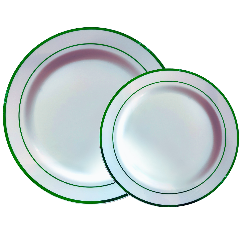 Набор тарелок пластиковых круглые 12 шт, десертные 19 см и обеденные 26 см,белые с зелёном контуром Каменец-Подольский - изображение 3
