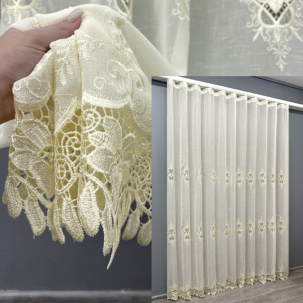 Тюль VR-Textil 1804т Лен с кружевом Кремовый 300х270 см (40-106) Киев - изображение 1