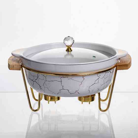 Мармит фарфоровый настольный круглый 1.3 (л) с подогревом Белый мрамор LC-711 Киев