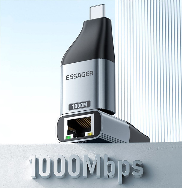 Адаптер Essager Type-C to RJ-45 1000 Mbit сірий для ноутбука і телефона, перехідник Тайп-С на мережевий кабель Ethernet LAN (EZJRJK-MJ0G-P) Миколаїв - фото 2
