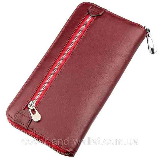 Бордовый кожаный женский кошелек на много карточек ST Leather Киев