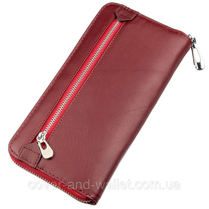 Бордовый кожаный женский кошелек на много карточек ST Leather Киев - изображение 4