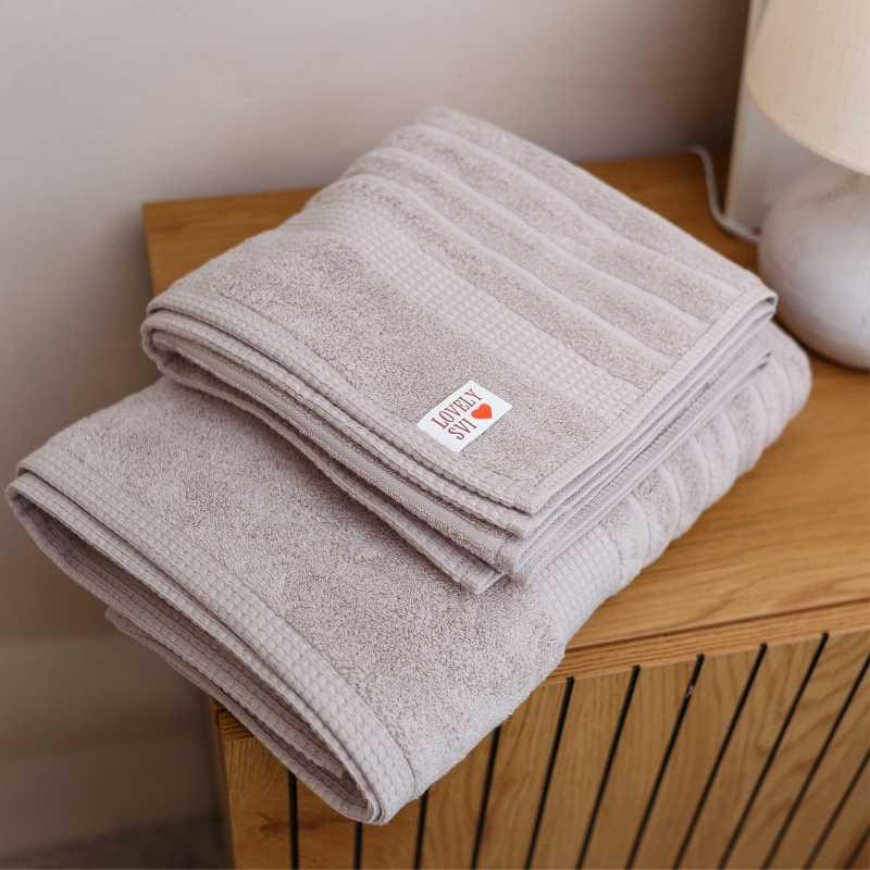 Набір 2 жакардові рушники Lovely Svi для ванної,  70 х 140 см и 50 × 90 см Oxford Stripe  бежево - сірий (351124) Київ - фото 9