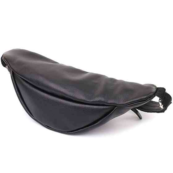 Зручна чоловіча бананка відмінної якості з гладкої натуральної шкіри Shvigel 23143 Чорний Київ