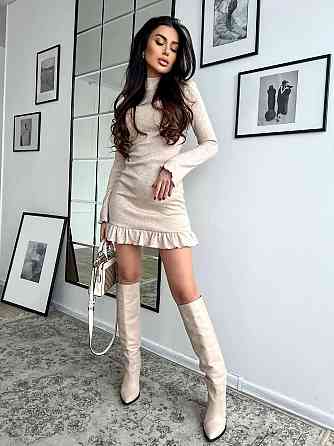 Женское трендовое теплое платье урецкое двухстороннее Ангора люкс Беж, 46/48 Одесса