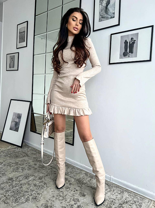 Женское трендовое теплое платье урецкое двухстороннее Ангора люкс Беж, 46/48 Одесса - изображение 4