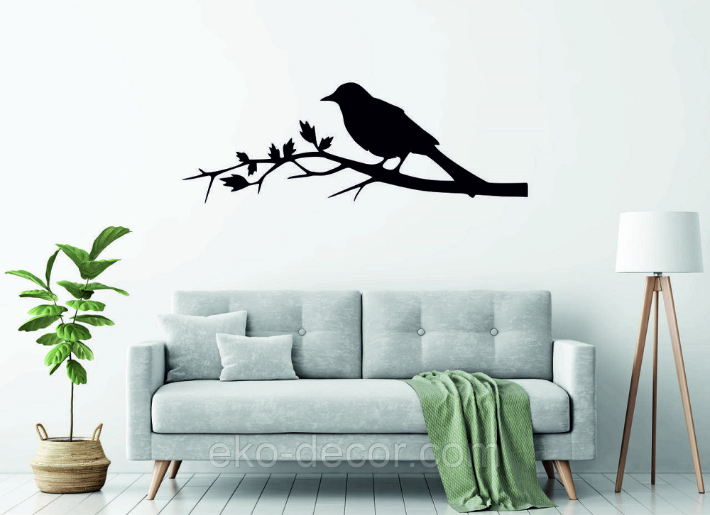 Декоративное настенное Панно «Птичка. Грач на ветке», Декор на стену 110*38 см, Черный Киев - изображение 1
