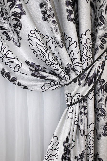 Комплект готових штор VR-Textil Блекаут-софт Корона № 1273ш(Б) Сірий з чорним 150х275 см 2шт (33-0112) Київ - фото 5