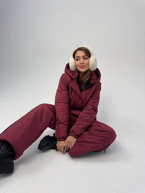 Женский теплый комбинезон из плащёвки на синтепоне Бордовый, 46/48 Одесса - изображение 5