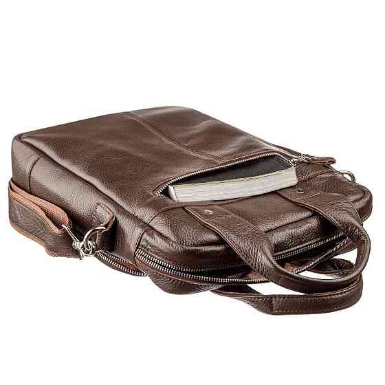 Якісна чоловіча сумка вертикального формату SHVIGEL 11168 під А4 Коричнева флотар Київ