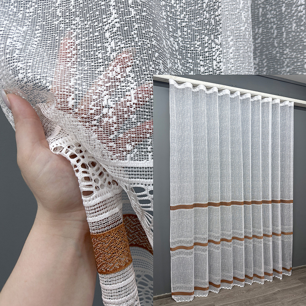Тюль VR-Textil 1550т Bari Жакард Білий з коричневим 300х270 см (42-0474) Київ - фото 1