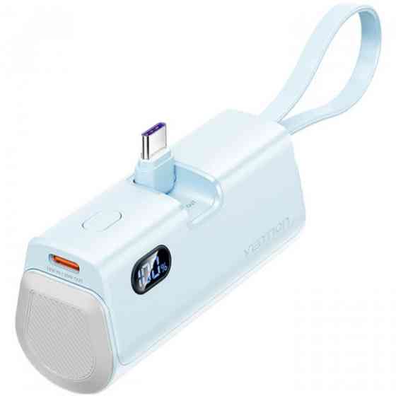 УМБ Vention 4800mAh 22,5W PD, USB-C In/Out, LED display, with built-in USB-C cable Blue Киев