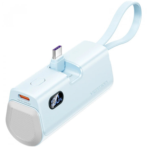 УМБ Vention 4800mAh 22,5W PD, USB-C In/Out, LED display, with built-in USB-C cable Blue Киев - изображение 1