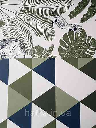 Шпалери флізелінові дитячі Caselio Our Planet геометричні фігури, трикутники зелені білі сині Київ