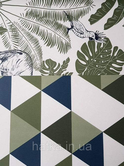 Шпалери флізелінові дитячі Caselio Our Planet геометричні фігури, трикутники зелені білі сині Київ - фото 2