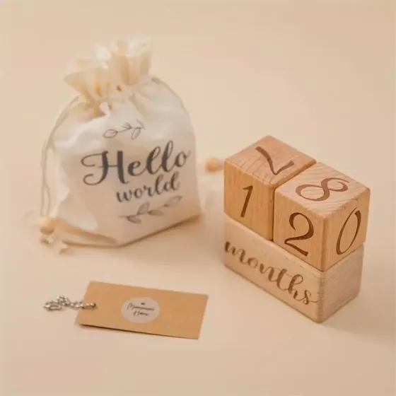 Набір дерев’яних кубиків для фотосесії немовлят – день, тиждень, місяць, рік (3 шт) Київ
