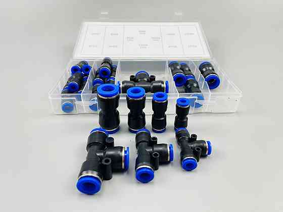 Фітинги типу Т-подібний 3-сторонній вихід пневматичний PE Tee трубний фітинг набір 24 шт (6, 8, 10, 12 мм) Мукачево