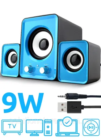 Музичні колонки для комп'ютера 2.1 FT-202, USB живлення, Mini Jack AUX, регулятор гучності та басів Київ